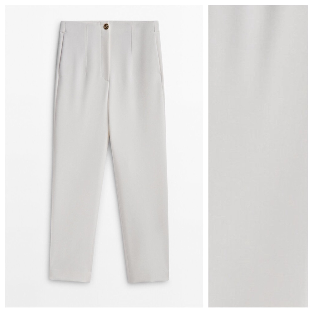 NWT. Massimo Ducti White Straight Trousers with Golden Button. Size 6, 10